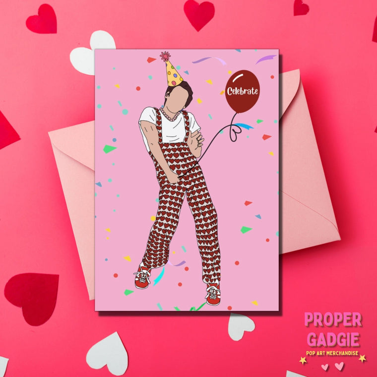 Pink Musical Themed Harry Styles Birthday Card For All Occasion With Envelope, A6 Size