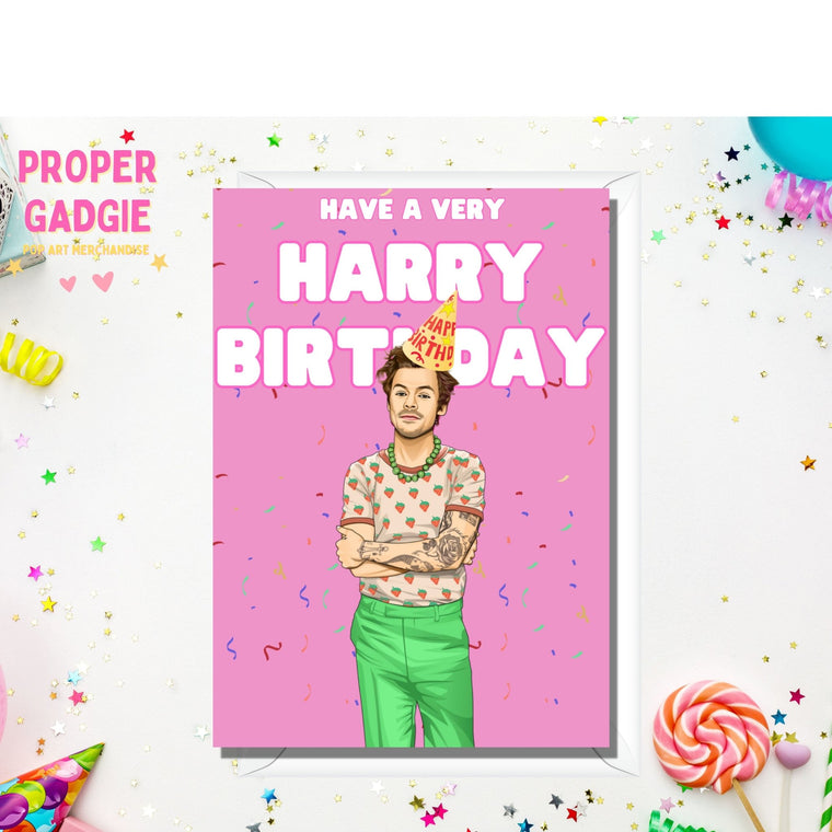 Pink White Musical Themed Harry Styles Birthday Card For All Occasion With Envelope, A5 Size