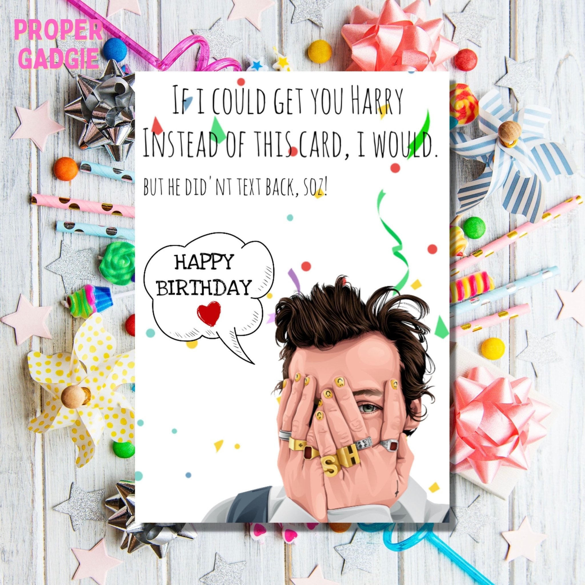 White Musical Themed Harry Styles Birthday Card For All Occasion With Envelope, A5 Size - ©️Proper Gadgie 2023